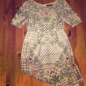 White and floral bodycon dress from Anthropologie